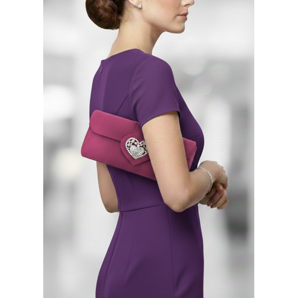 Evening Bag - Satin w/ Rhinestone Heart Charm Accent - Purple - BG-92020PU